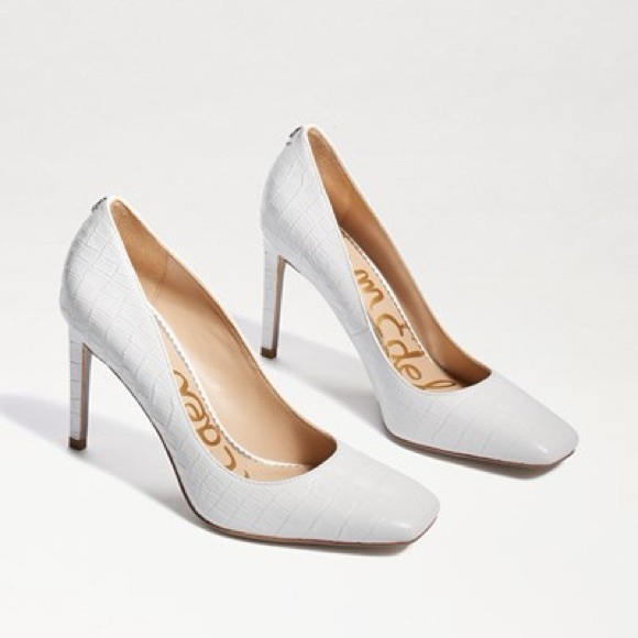 White Croc Square Toe Pumps - Picture 1 of 2